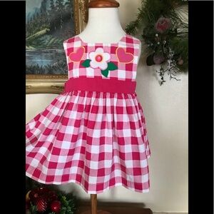 🩷 Pink Sleeveless Pinafore Gingham Flower Dress 2T